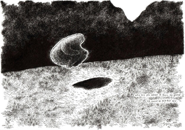 The Landing. 8.25" x 11.75". Ink on Paper. 2024.