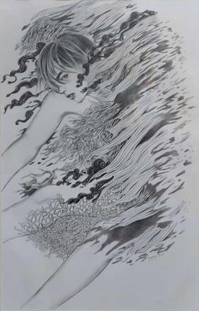 Komprontasyon. 24" x 36". Graphite on Paper. 2022.